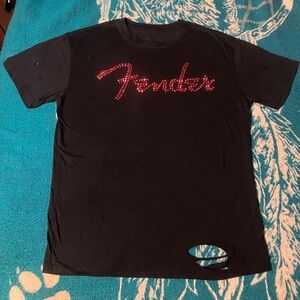 Fender Red Rhinestone Distressed T Shirt NEW